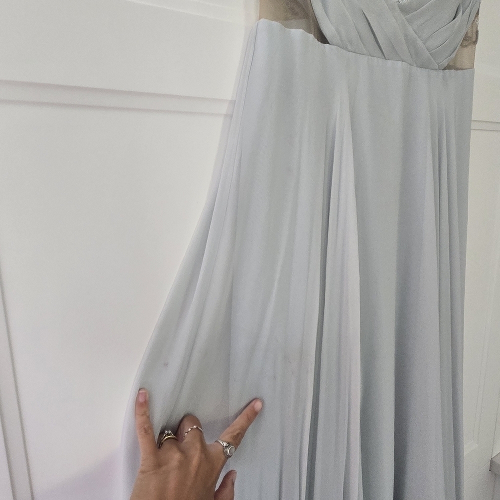 Marchesa Notte Silk Blue Embellished Embroidered Mesh Sheer Panel Detail Gown - Picture 10 of 15